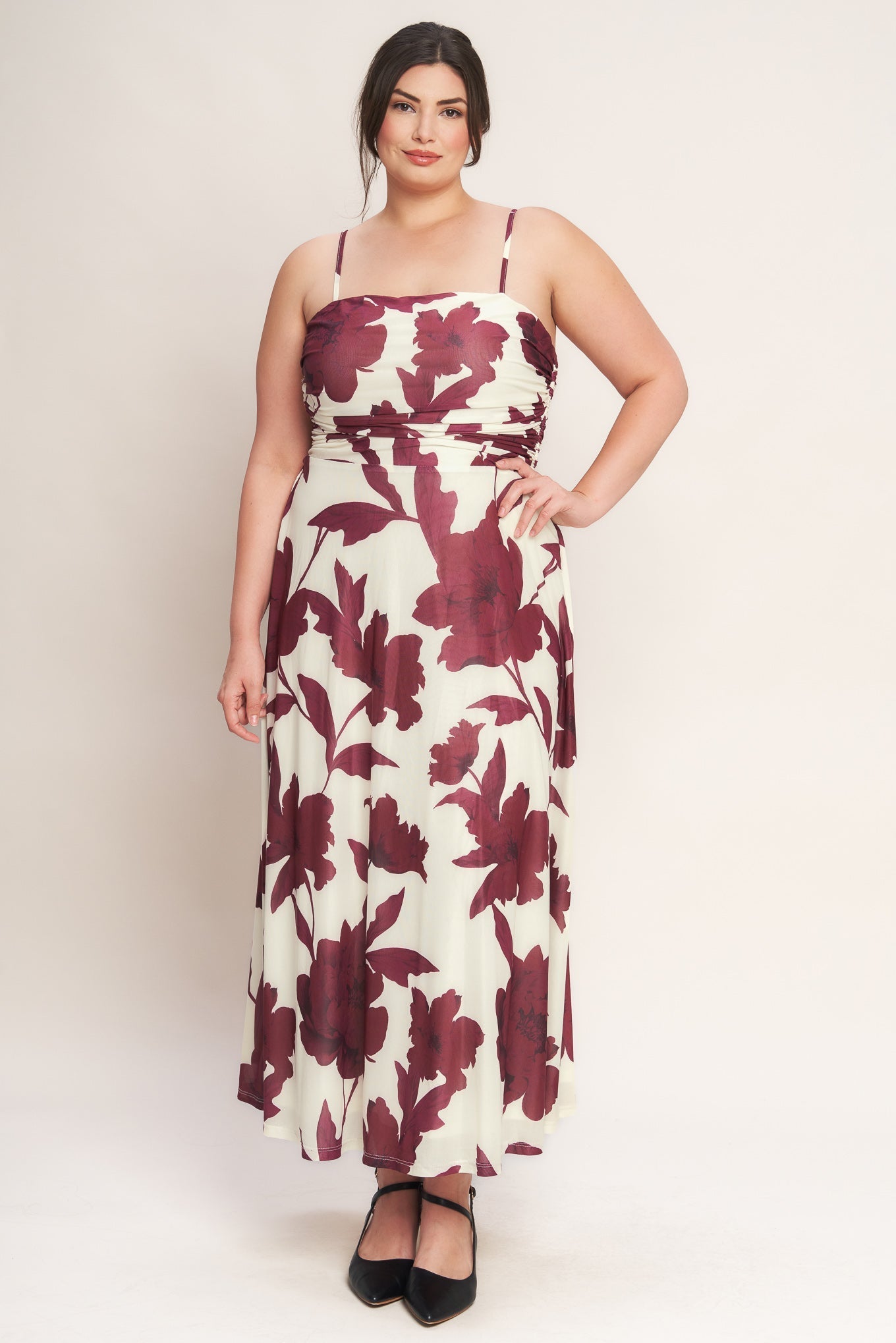 WINE BLOOM POWER MESH MIDI DRESS Flying Tomato